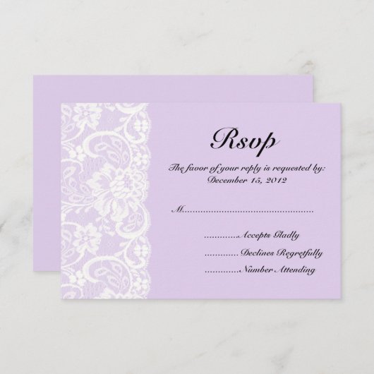 White Lace and Lila Wedding RSVP Card (Voorkant / Achterkant)