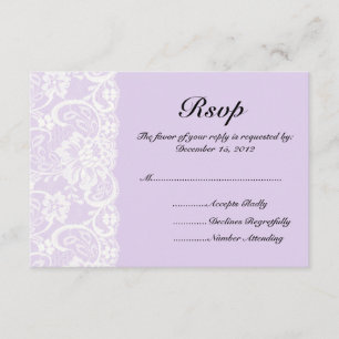 White Lace and Lila Wedding RSVP Card Kaartje