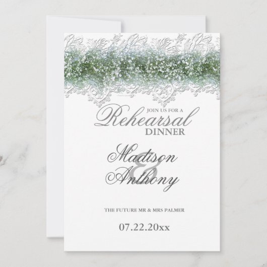 White Lace & Babies Breath Rehearsal Dinner Kaart (Voorkant)