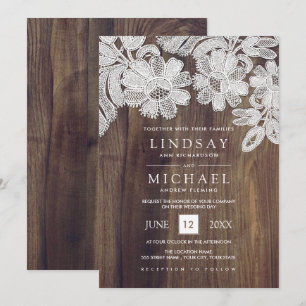 White Lace Barn Wood Wedding Kaart