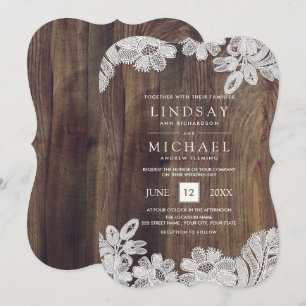 White Lace Barn Wood Wedding Kaart