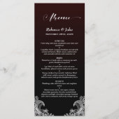 White Lace Black en Burgundy Wedding Menu (Voorkant)
