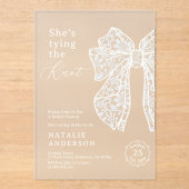 White Lace Bow Ze bindt het knoop Vrijgezellenfees Acryl Uitnodigingen (Voorkant)