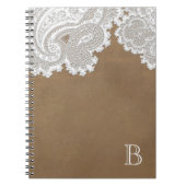 White Lace & Brown Rustic Chic Elegant Notitieboek (Voorkant)