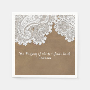 White Lace & Brown Rustic Chic Elegant Wedding Servetten