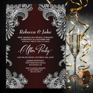 White Lace Burgundy Wedding After Party Kaart
