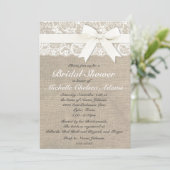 White  Lace Burlap Bridal Shower Invitation Kaart (Staand voorkant)