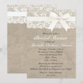 White  Lace Burlap Bridal Shower Invitation Kaart (Voorkant / Achterkant)