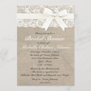 White  Lace Burlap Bridal Shower Invitation Kaart