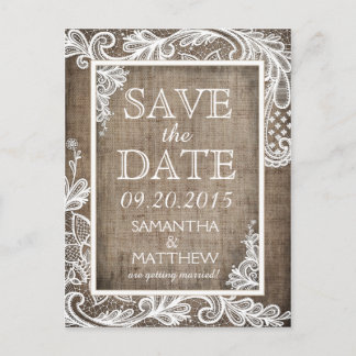White Lace Burlap Modern Gothic Save the Date Aankondigingskaart