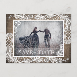 White Lace Burlap Moderne Gothic Foto Bewaar de da Aankondigingskaart