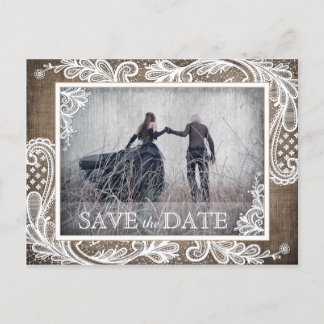 White Lace Burlap Moderne Gothic Foto Bewaar de da Aankondigingskaart