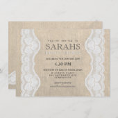 White Lace & Burlap Vrijgezellenfeest Party Invite Kaart (Voorkant / Achterkant)