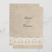  White Lace & Burlap Wedding Invitation Kaart (Voorkant / Achterkant)
