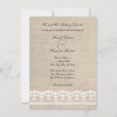  White Lace & Burlap Wedding Invitation Kaart (Achterkant)