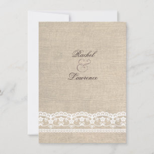  White Lace & Burlap Wedding Invitation Kaart