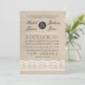  White Lace & Burlap Wedding Invitation Kaart (Staand voorkant)