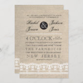 White Lace & Burlap Wedding Invitation Kaart (Voorkant / Achterkant)