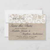 White Lace & Burlap Wedding Save the Date (Voorkant)
