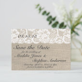 White Lace & Burlap Wedding Save the Date (Staand voorkant)