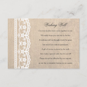 White Lace & Burlap Wishing Well Wedding Card Informatiekaartje