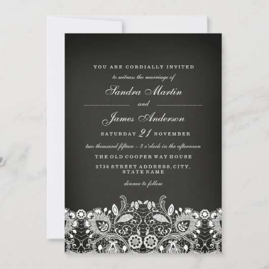 White Lace Chalkboard Wedding Invite Kaart (Voorkant)