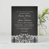 White Lace Chalkboard Wedding Invite Kaart (Staand voorkant)