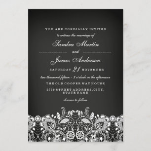 White Lace Chalkboard Wedding Invite Kaart