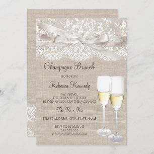 White Lace Champagne Brunch Invite Kaart