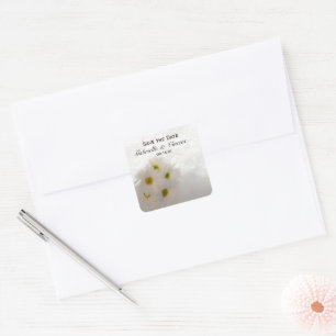 White Lace en Daisies Wedding Save the Date Vierkante Sticker