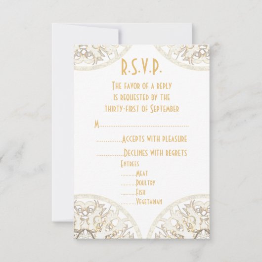 White lace filigree antiek damask bruiloft R.S.V.P RSVP Kaartje (Voorkant)