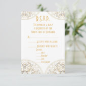 White lace filigree antiek damask bruiloft R.S.V.P RSVP Kaartje (Staand voorkant)