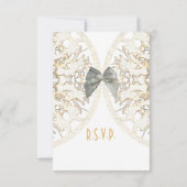White lace filigree antiek damask bruiloft R.S.V.P RSVP Kaartje (Achterkant)