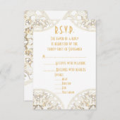 White lace filigree antiek damask bruiloft R.S.V.P RSVP Kaartje (Voorkant / Achterkant)