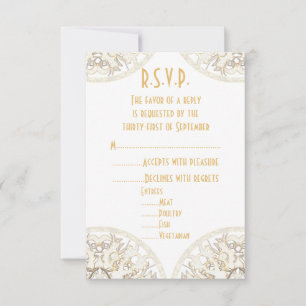 White lace filigree antiek damask bruiloft R.S.V.P RSVP Kaartje