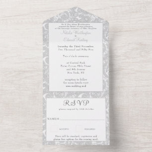 White Lace Filigree Paisley Henna Wedding RSVP All In One Uitnodiging