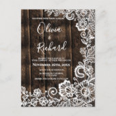 White Lace Floral Rustic Wood Wedding Invitation (Devant)