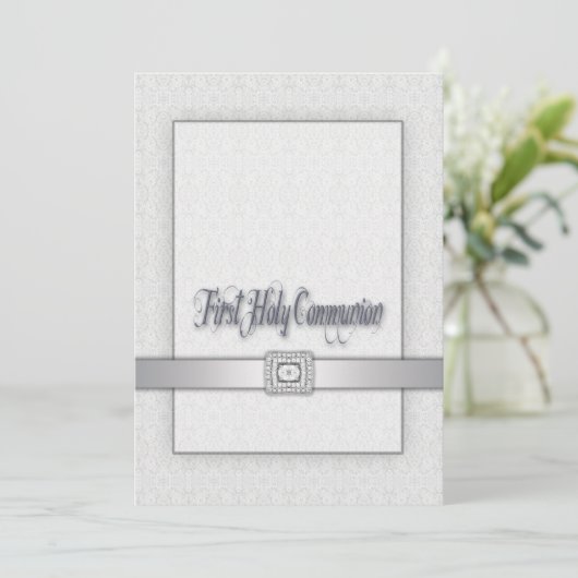 White Lace Girls First Commune Kaart (Staand voorkant)