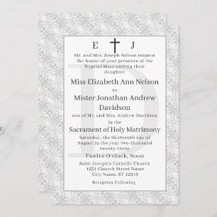White Lace katholieke monogrammed Wedding Invitati Kaart
