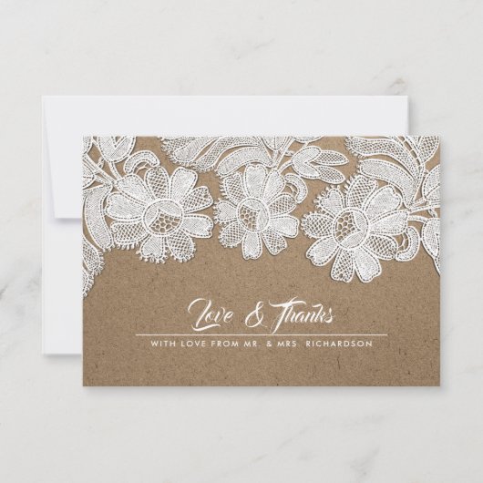 White Lace | Kraft Paper Weddenschap Bedankt kaart (Voorkant)
