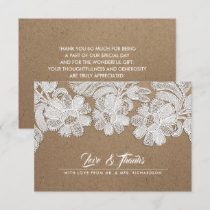 White Lace   Kraft Paper Weddenschap Bedankt kaart