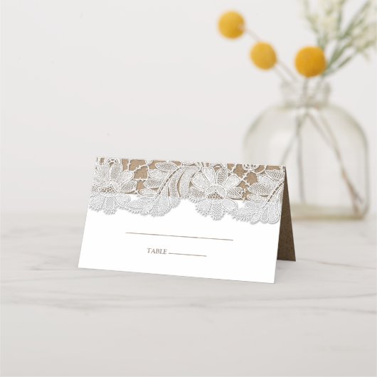 White Lace | Kraft Paper Wedtable Place Cards (Voorkant)