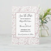 White Lace Mauve Dusty Roos Roze sparen de Datum Save The Date (Staand voorkant)