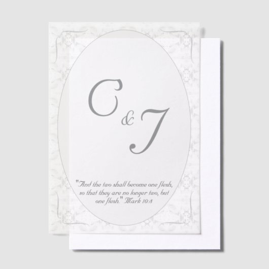 White Lace Monogram & Bijbelvers Overlay Vellum Uitnodigingen (Offset)