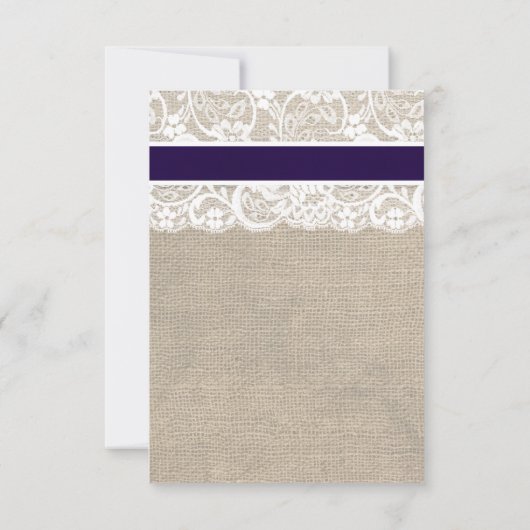 White Lace NavyRibbon and Burlap Wedding RSVP Card (Achterkant)
