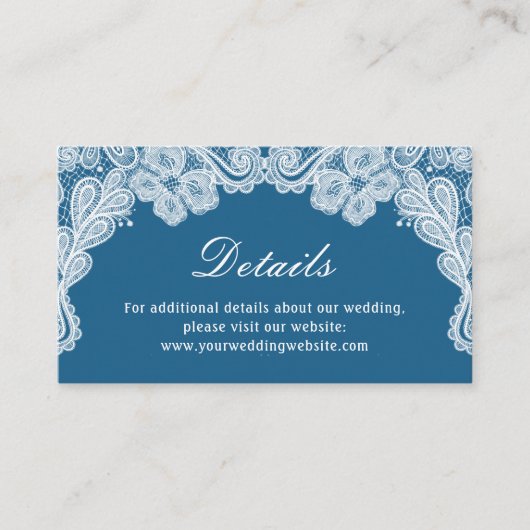 White Lace op Blue Wedding Details Website Informatiekaartje (Voorkant)