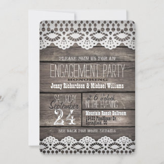 White Lace & Rustic Wood Engagement Party Kaart