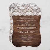 White Lace Rustic Wood Wedding Uitnodiging (Voorkant / Achterkant)