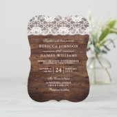 White Lace Rustic Wood Wedding Uitnodiging (Staand voorkant)
