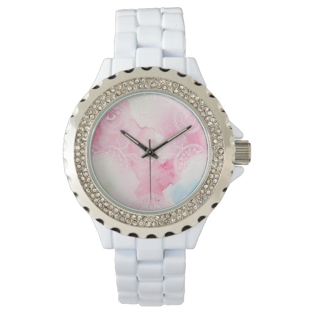 White Lace Waterverf Lace Pattern Wrist Horloge (Voorkant)